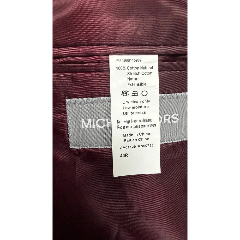 Michael Kors Blazer Corduroy Burgundy Two Button Stretch Cotton 44R Sport Coat